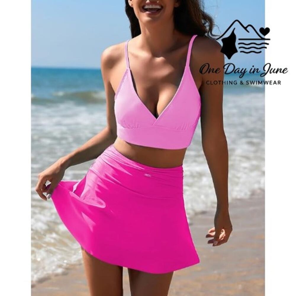 Charmleaks V Neck Crop Skirted Bikini Swimsuit Size M